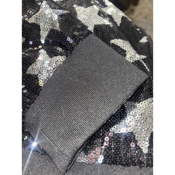 Say What? Bomber Jacket Sequin Silver Stars Embellished Full Zip L Sparkly NEW - Picture 11 of 12